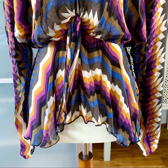 For Love & Lemons Chevron Tie Front Keyhole Blouse - Picture 5 of 7